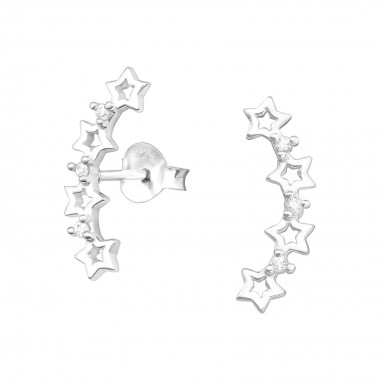 Stars - 925 Sterling Silver Stud Earrings with CZ SD37913