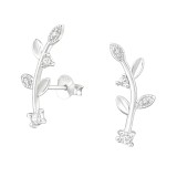 Leaf - 925 Sterling Silver Stud Earrings with CZ SD37914
