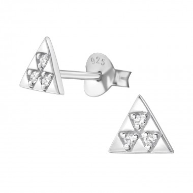 Triangle - 925 Sterling Silver Stud Earrings with CZ SD37927