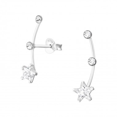 Star - 925 Sterling Silver Stud Earrings with CZ SD37938