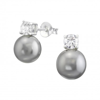 Round - 925 Sterling Silver Stud Earrings with CZ SD38107