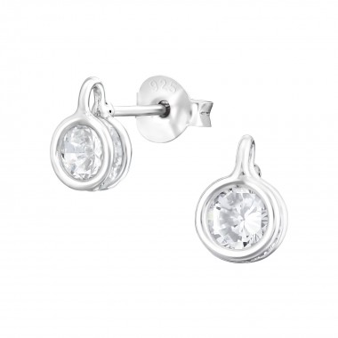 Round - 925 Sterling Silver Stud Earrings with CZ SD38228
