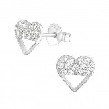Heart - 925 Sterling Silver Stud Earrings with CZ SD38240