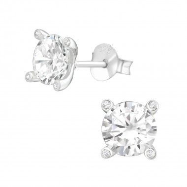 Round - 925 Sterling Silver Stud Earrings with CZ SD38241