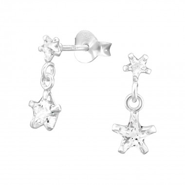 Hanging Star - 925 Sterling Silver Stud Earrings with CZ SD38305