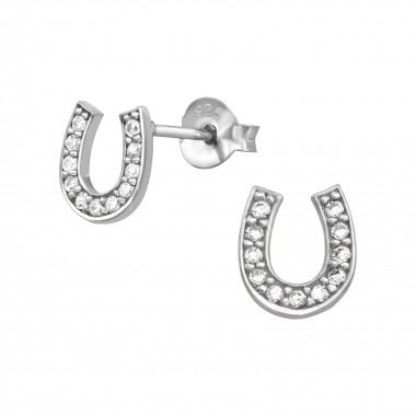 Horseshoes - 925 Sterling Silver Stud Earrings with CZ SD38354