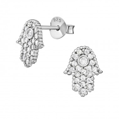 Hamsa - 925 Sterling Silver Stud Earrings with CZ SD38355