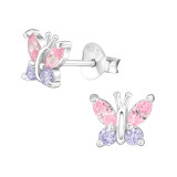 Butterfly - 925 Sterling Silver Stud Earrings with CZ SD38405