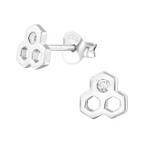 Honeycomb - 925 Sterling Silver Stud Earrings with CZ SD38416