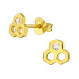 Honeycomb - 925 Sterling Silver Stud Earrings with CZ SD38417