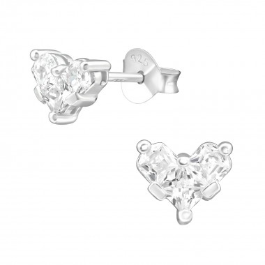 Heart - 925 Sterling Silver Stud Earrings with CZ SD38421