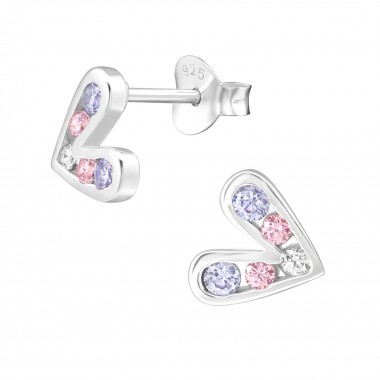 Heart - 925 Sterling Silver Stud Earrings with CZ SD38426