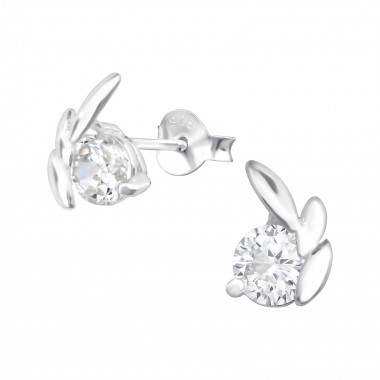 Leaf - 925 Sterling Silver Stud Earrings with CZ SD38484
