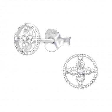 Flower - 925 Sterling Silver Stud Earrings with CZ SD38585