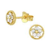 Flower - 925 Sterling Silver Stud Earrings with CZ SD38812