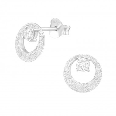 Round - 925 Sterling Silver Stud Earrings with CZ SD38813
