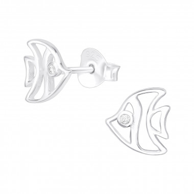 Fish - 925 Sterling Silver Stud Earrings with CZ SD38825
