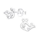 Whale - 925 Sterling Silver Stud Earrings with CZ SD38826