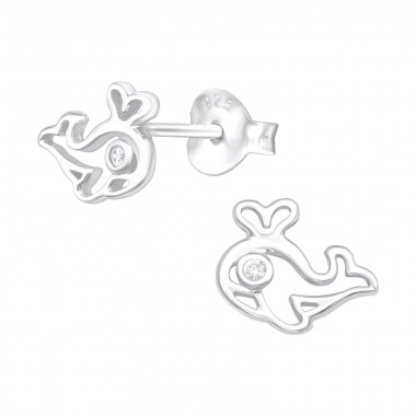 Whale - 925 Sterling Silver Stud Earrings with CZ SD38826