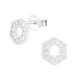 Hexagon - 925 Sterling Silver Stud Earrings with CZ SD38830