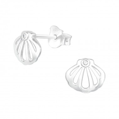 Shell - 925 Sterling Silver Stud Earrings with CZ SD38831