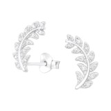 Olive Leaf - 925 Sterling Silver Stud Earrings with CZ SD38833
