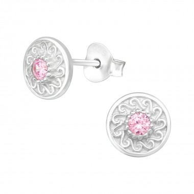 Flower - 925 Sterling Silver Stud Earrings with CZ SD38837