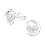Moon & Heart - 925 Sterling Silver Stud Earrings with CZ SD38840