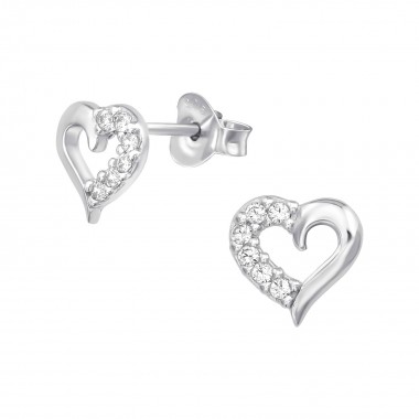 Heart - 925 Sterling Silver Stud Earrings with CZ SD38902