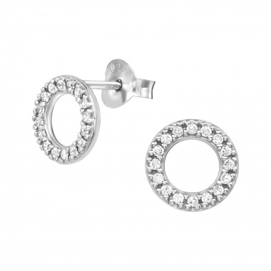 Circle - 925 Sterling Silver Stud Earrings with CZ SD38905