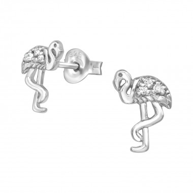 Flamingo - 925 Sterling Silver Stud Earrings with CZ SD38921
