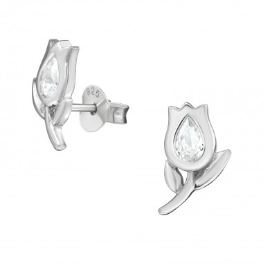 Tulip - 925 Sterling Silver Stud Earrings with CZ SD38938
