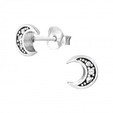 Moon - 925 Sterling Silver Stud Earrings with CZ SD39049