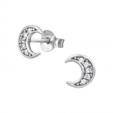 Moon - 925 Sterling Silver Stud Earrings with CZ SD39050