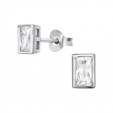 Rectangle - 925 Sterling Silver Stud Earrings with CZ SD39052