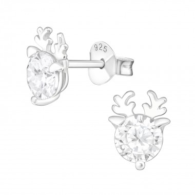 Deer - 925 Sterling Silver Stud Earrings with CZ SD39057