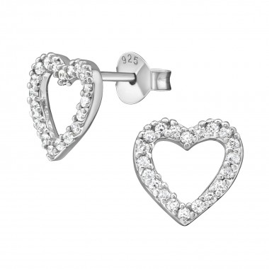 Heart - 925 Sterling Silver Stud Earrings with CZ SD39058