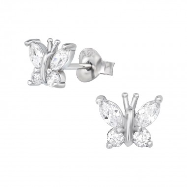 Butterfly - 925 Sterling Silver Stud Earrings with CZ SD39059