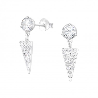 Round With Hanging Triangle - 925 Sterling Silver Stud Earrings with CZ SD39068