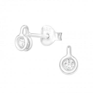 Round - 925 Sterling Silver Stud Earrings with CZ SD39107