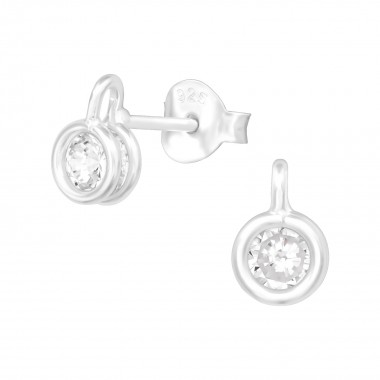 Round - 925 Sterling Silver Stud Earrings with CZ SD39108
