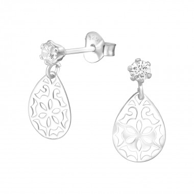 Hanging Flower - 925 Sterling Silver Stud Earrings with CZ SD39213