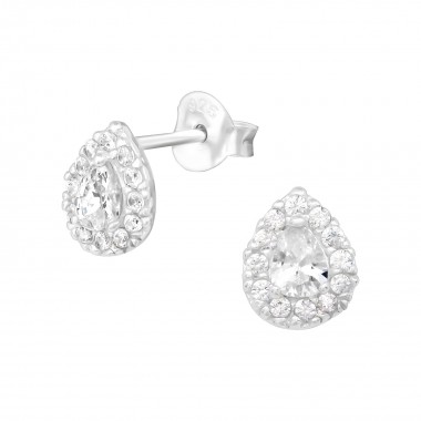 Pear - 925 Sterling Silver Stud Earrings with CZ SD39301