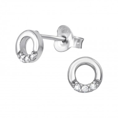 Circle - 925 Sterling Silver Stud Earrings with CZ SD39389