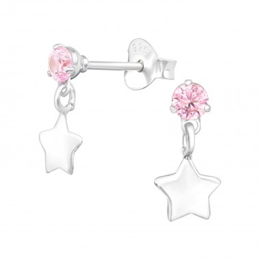Hanging Star - 925 Sterling Silver Stud Earrings with CZ SD39405