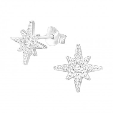 Star - 925 Sterling Silver Stud Earrings with CZ SD39429