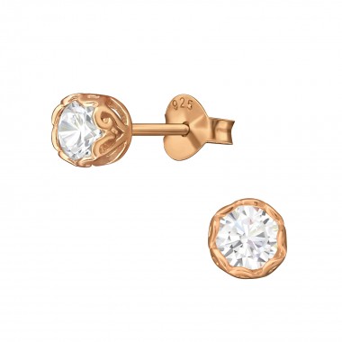 Round - 925 Sterling Silver Stud Earrings with CZ SD39523