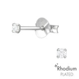 Round 2mm - 925 Sterling Silver Stud Earrings with CZ SD39573