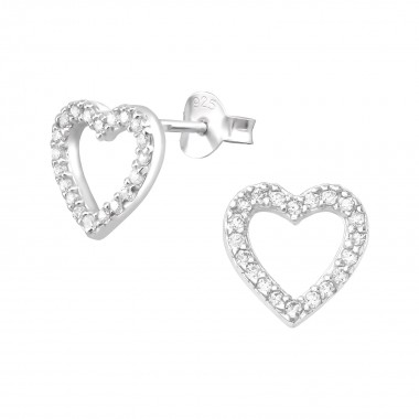 Heart - 925 Sterling Silver Stud Earrings with CZ SD3957