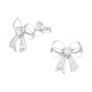 Bow - 925 Sterling Silver Stud Earrings with CZ SD3959